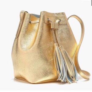J. Crew Gold Tassel 100% Leather Crossbody Bucket Bag New